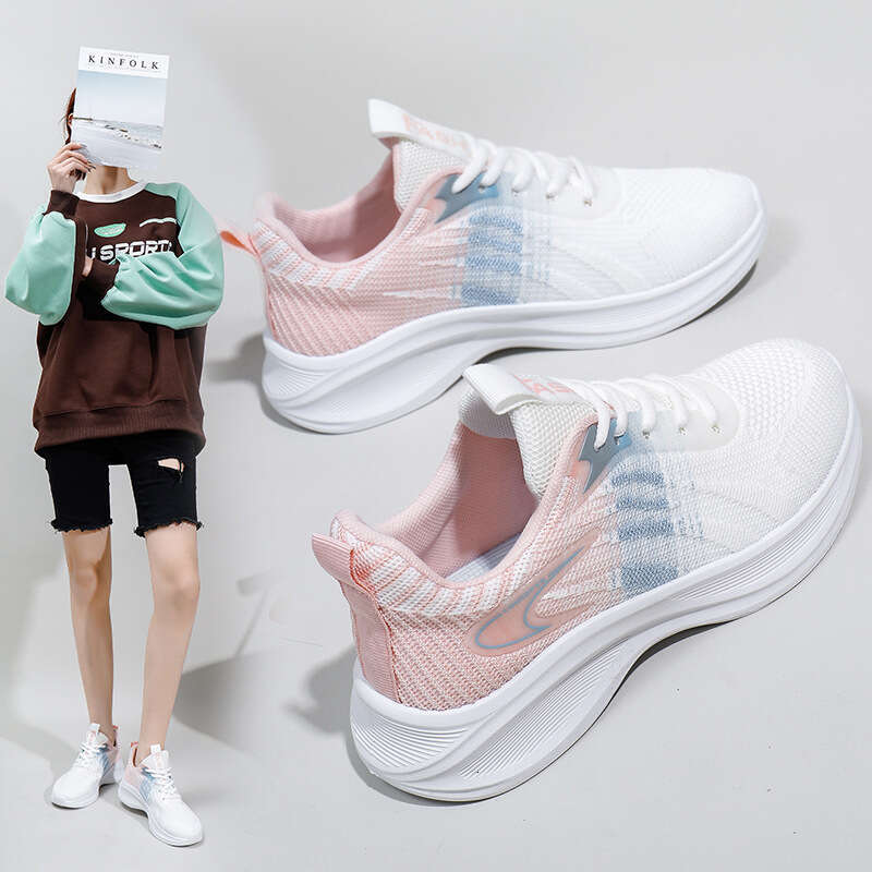 New Fashionable, Versatile, Comfortable, Mainly Recommended Breathable Flyknit Women's Rainbow Spring Edition Lightweight and Comfortable Running