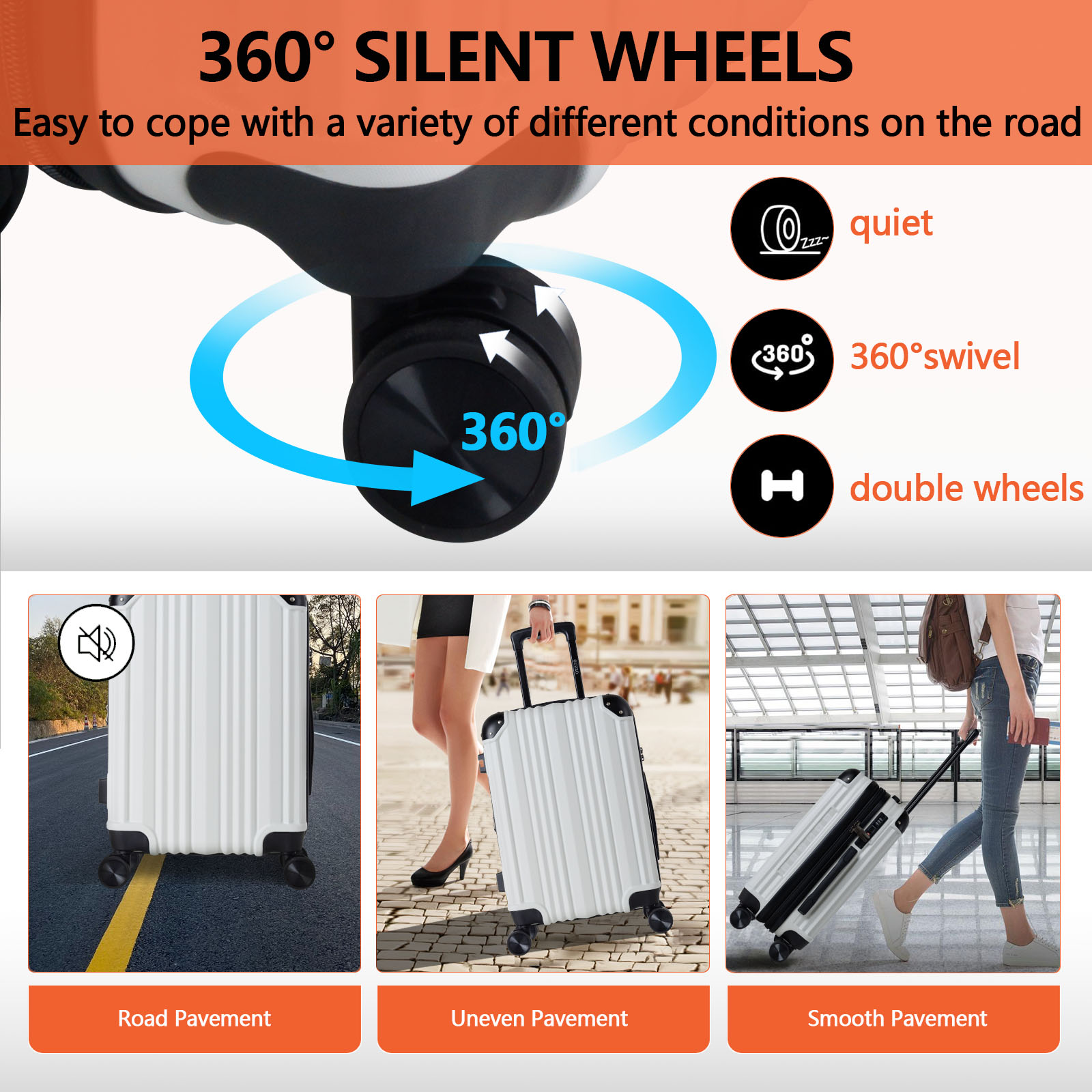 20" White Expandable Carry-On Luggage Set with USB Port - Business & Travel Suitcase suit case maleta koffer with TSA lock