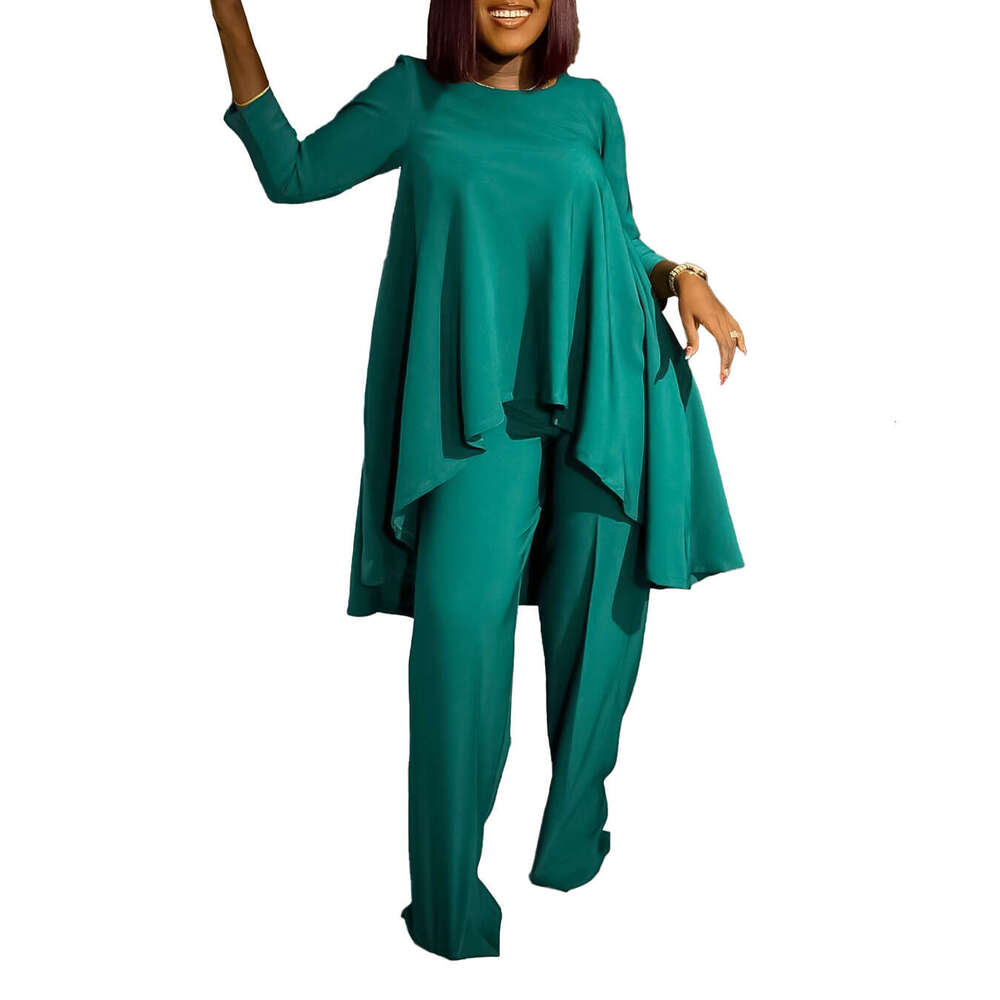 Women's Wear D3260 Women's Fashion And Temperament Large Size Long Sleeved Top Wide Leg Pants Set