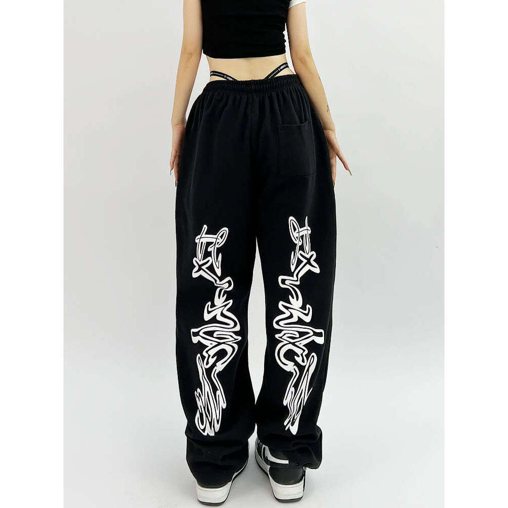 American style design street straight wide leg jazz hot girl sports and casual pants, loose printed ankle binding sweatpants