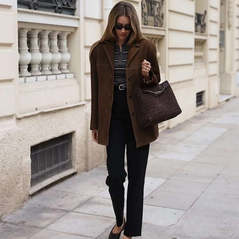 TRAF Women's Old money Jackets Brown Leather Suede Coat Vintage Demi-season Jacket Autumn Winter New in Outerwears