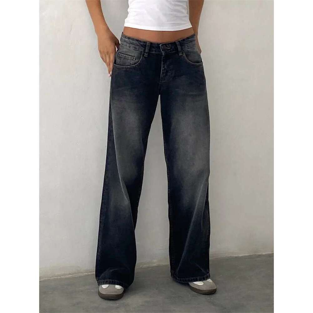 CHRONSTYLE Women Wide Leg Boyfriend Straight Hip Hop Long Denim Pants Low Waist Baggy Casual Loose Jeans Streetwear