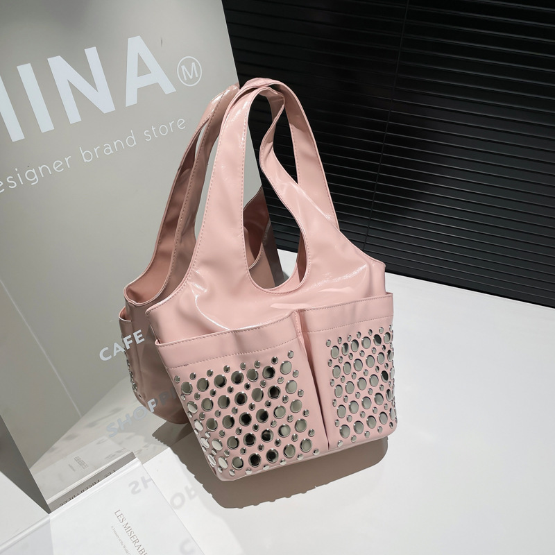 2025 Rivet Women's Fashion Shoulder Water Bucket Underarm Bag PU Leather Handbag