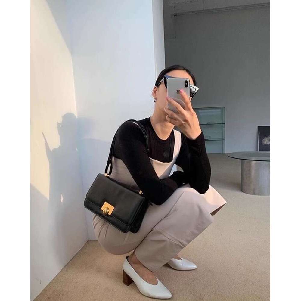 yuan Underarm Tofu Box Cowhide Shoulder Strap Small Square Genuine Leather Wine God Bag