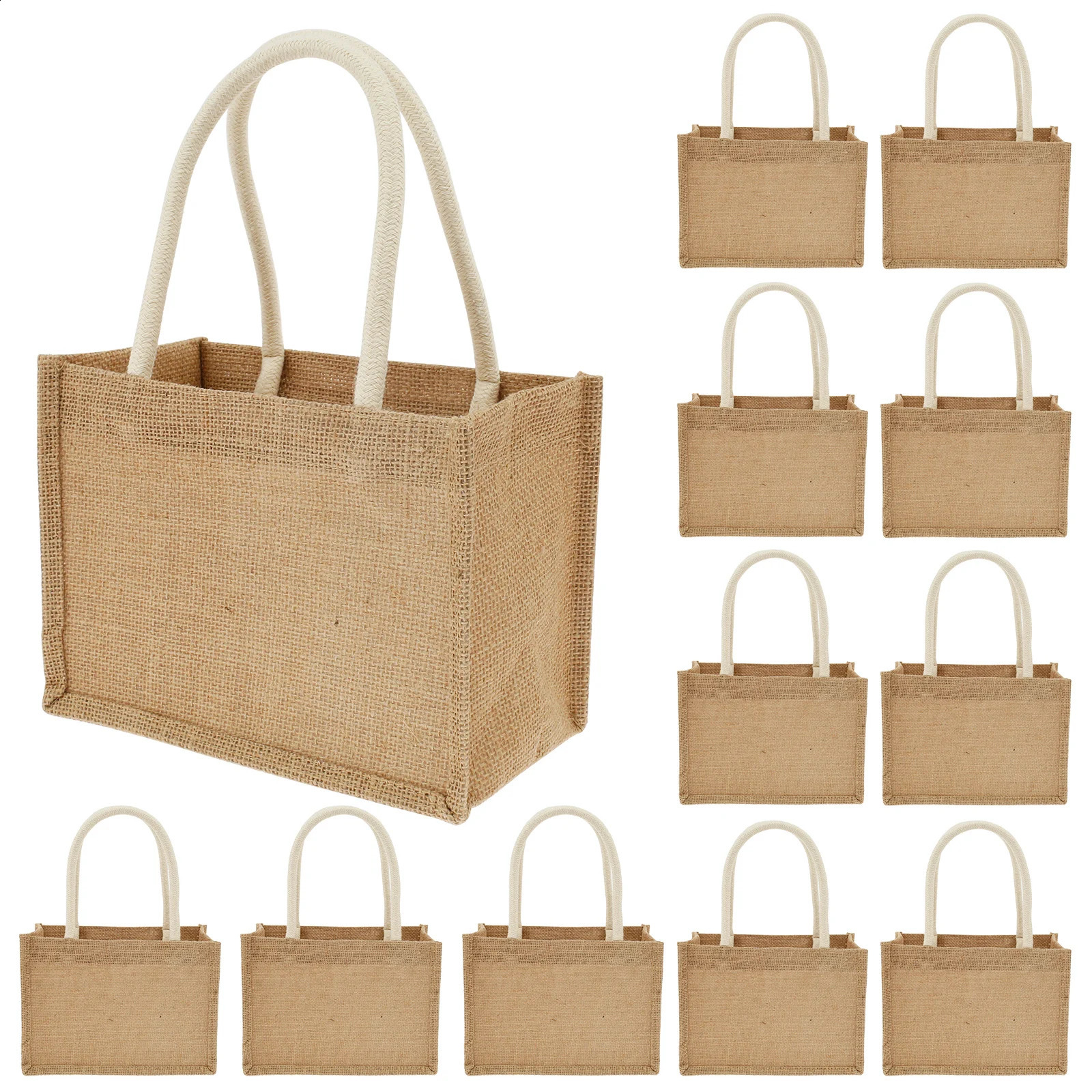 12/4PCS Burlap Tote Bags Mini Burlap Beach Bags with Handles Portable Jute Tote Bag Reusable Burlap Gift Bag Multipurpose Burlap 250516