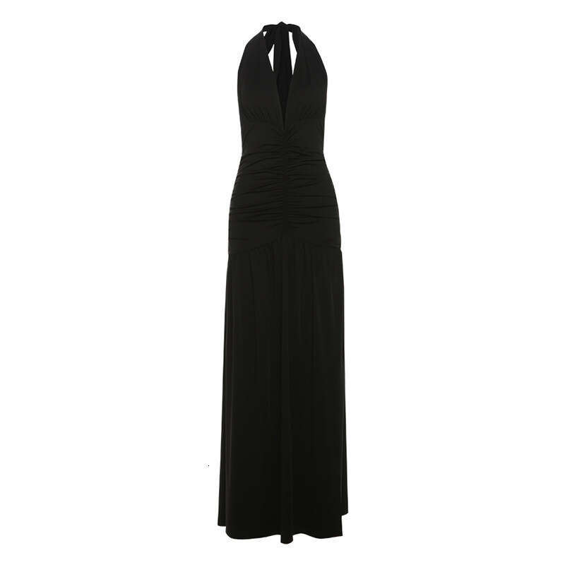 Halter Dress Feng Summer New Women S Style Hanging Neck V Neck Long Sexy Split Fold Off Back Dress Maxi Dress