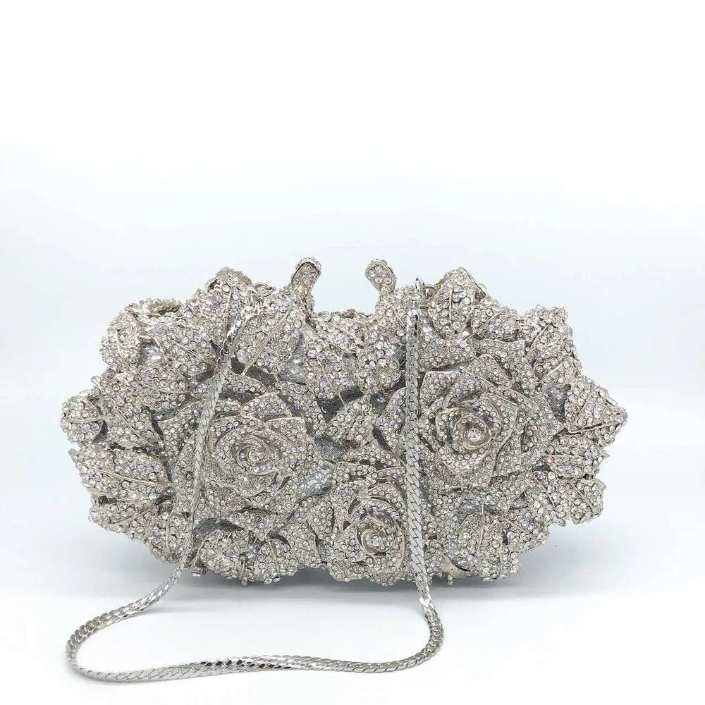 Golden Sier Color Stones Money Clutch Women Crystal Clutches Bridal Handbags Wedding Party tail Minaudiere Bag Purse