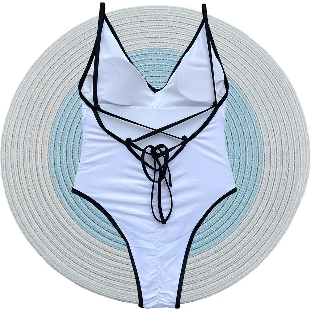 One Piece Swimsuit 2025 Halter Bandage Swimwear Women Padded Swimsuit Bride Bathing Suit Beachwear Monokini Female Swimming Suit 250516