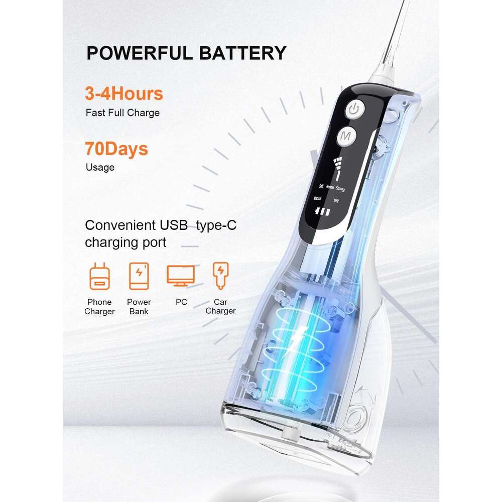 Schoben Oral Irrigator Portable Flosser IPX7 Waterproof Rechargeable 5 Modes Teeth Cleaner 330ML Dental Water Jet