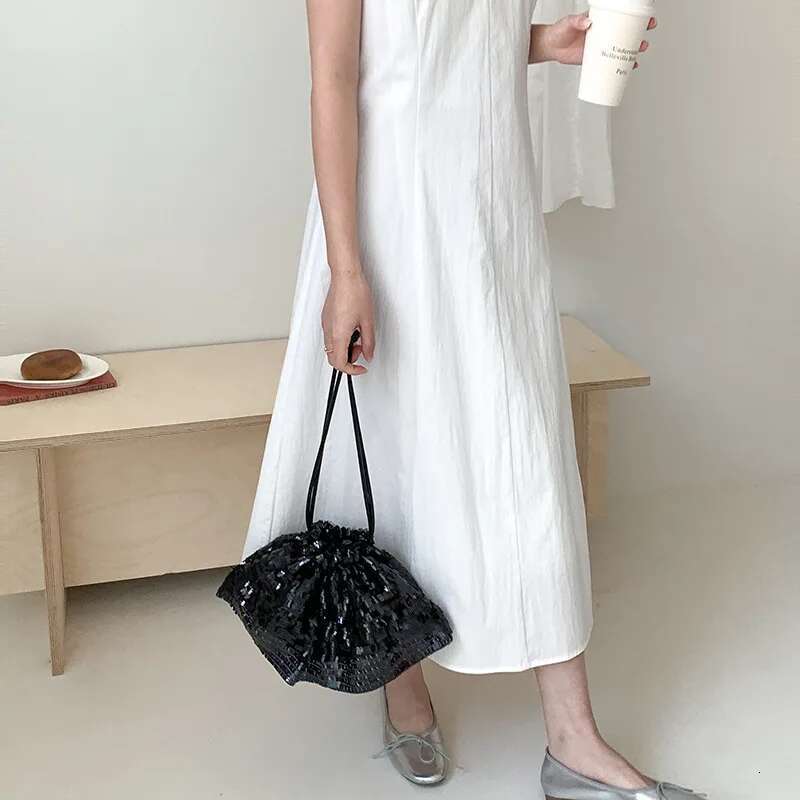 Korean Fashion Sequined Women's Handbags Personality Drawstring Y2k Aesthetic Shoulder Bags Design Vintage Underarm Bag
