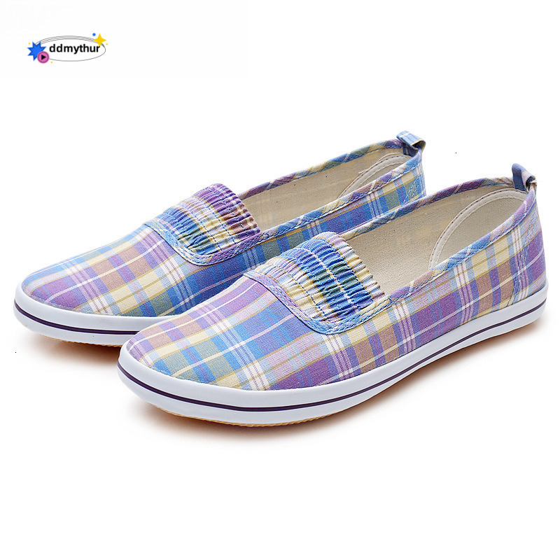 Lutai Mom's Soft Lightweight Cow Rib Sole Plaid Cloth Summer Middle and Old Age One Step Work Casual Women's Shoes ddmythur ddmythur