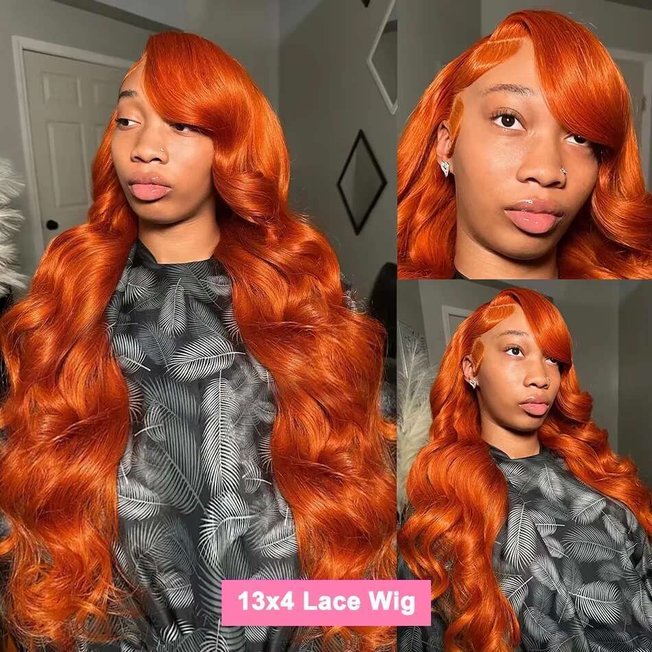 180 Density 350 Ginger Orange 24 inch Body Wave Front Human Hair Wigs 14x4 HD Lace Frontal Curly Wig For Woman