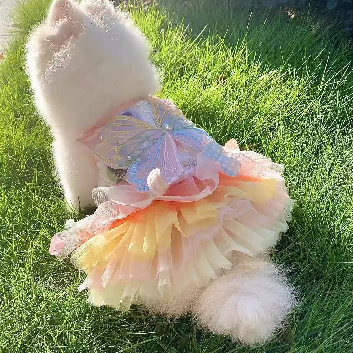 T00250 Dog clothes summer thin breathable air-flowing yarn princess dress skirt pet teddy bear panda traction buckle