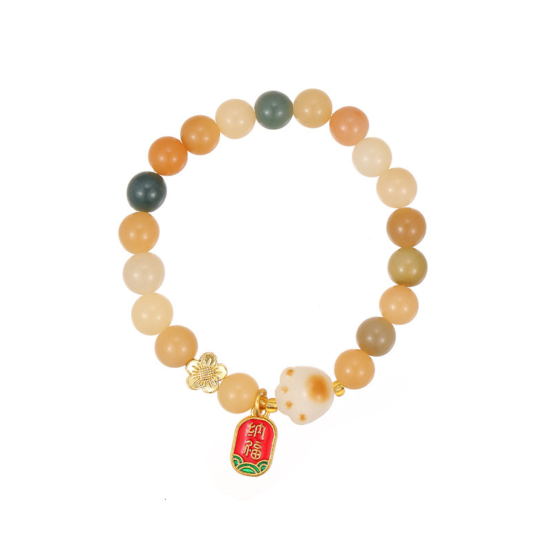 Colored Chinese Art Bodhi Old Style Bead Root Hand String, Multi Treasure Color Bracelet Jewelry