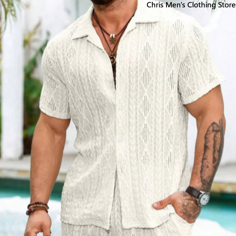 Senior Sense of Casual Business Style Mens Shirt ner Coname Solid Color Lace Sexy Trend Hollow Top 250520