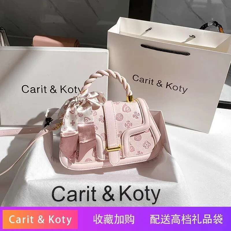 Women's Top New Fashion Handheld Saddle Bag with Beautiful Printing Flower and Scarves 2024 Popular Festival Gift Handbag