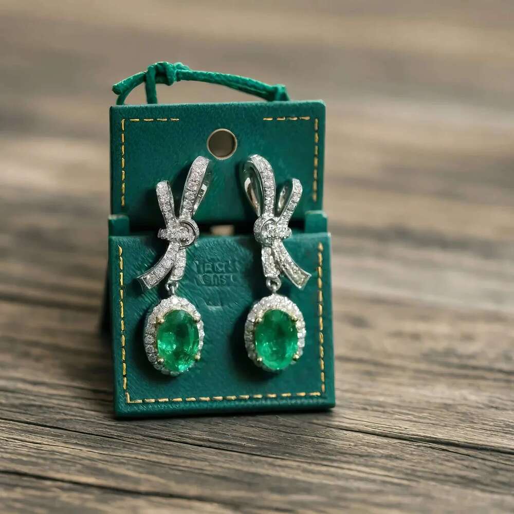 Platinum boutique jewelry elegant bow cute emerald commuting style earrings, wedding party gifts