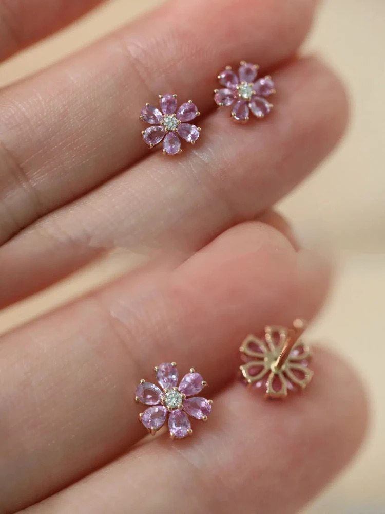 S925 Sterling Silver Womens Stud Earrings Pink Zircon Cherry Blossom Earrings Jewellery for Women Daily Wear Holiday Party Gift 250517