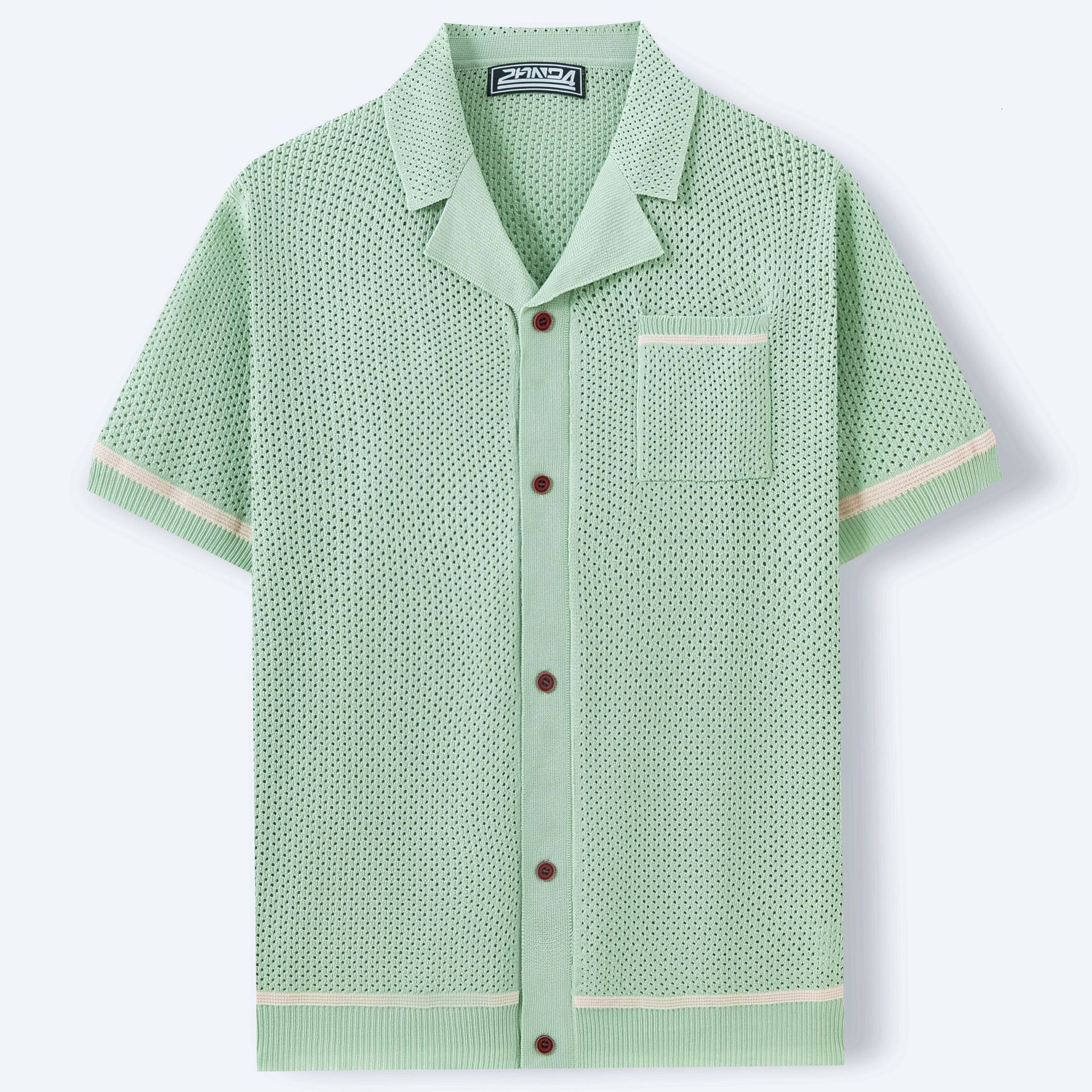 Sexy Hollow Men's Knitted Summer Cuban Collar Short Sleeve Polo Shirt SY0103