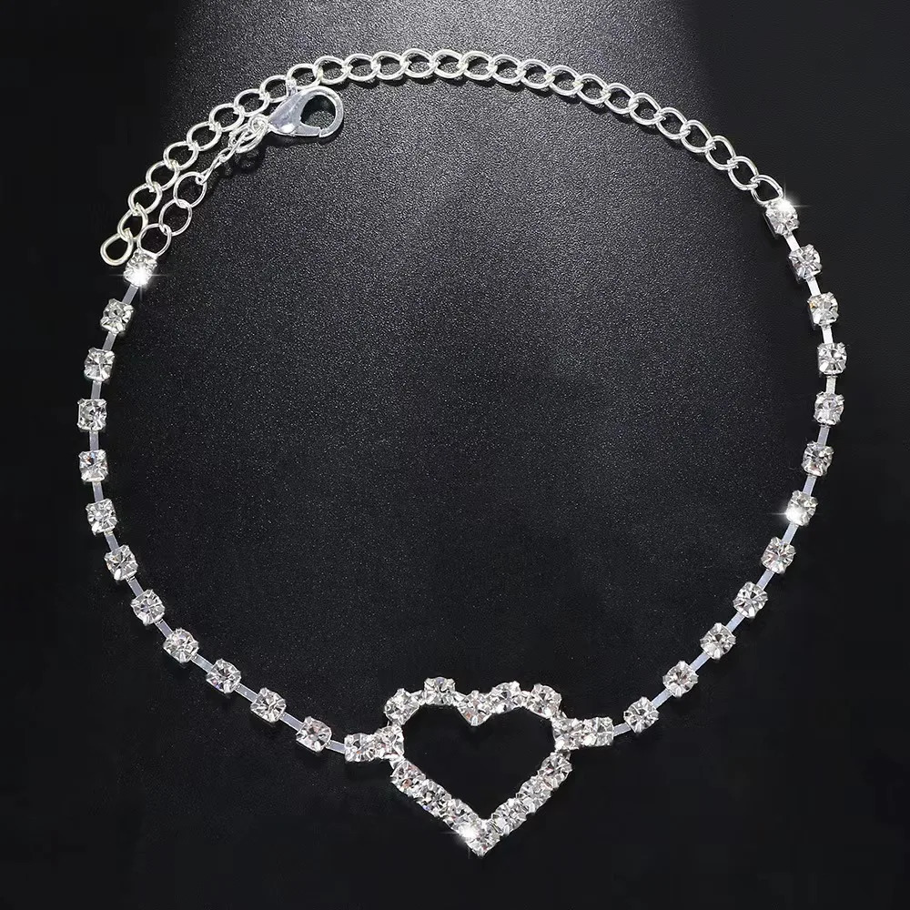 Selling Rhinestone Peach Heart Fashionable And Simple Style Sparkling Diamond Ankle Chain 250517