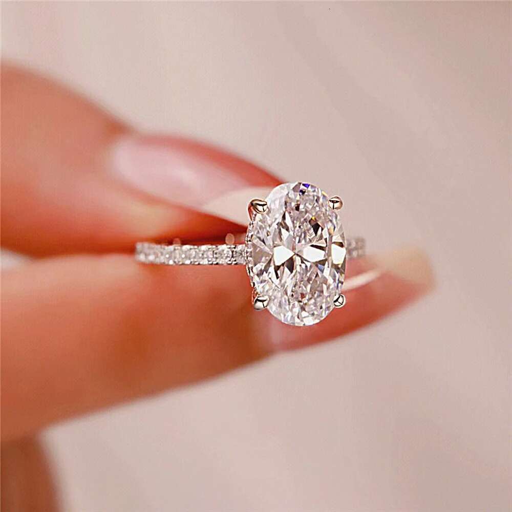 Oval Cut Moissanite Rings for Women 1-3ct D Color VVS1 Lab Diamond S925 Sterling SilverPass Diamond Test Wedding Band With GRA