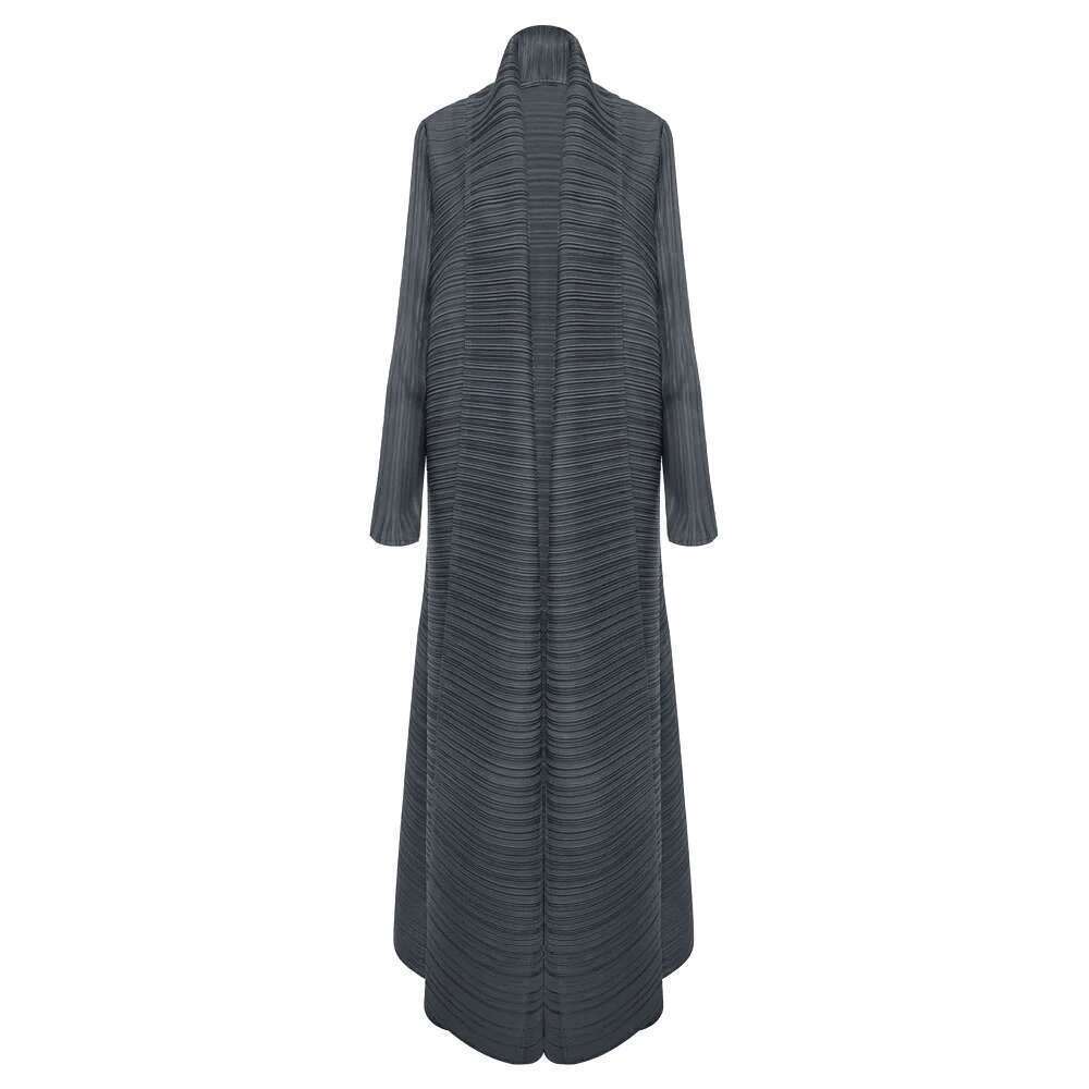 Miyake Pleated Turndown Collar Sleeve Cardigan Dress Long Coats Women 2024 New Abaya Fashion Solid Loose Large Size Clothes Designer