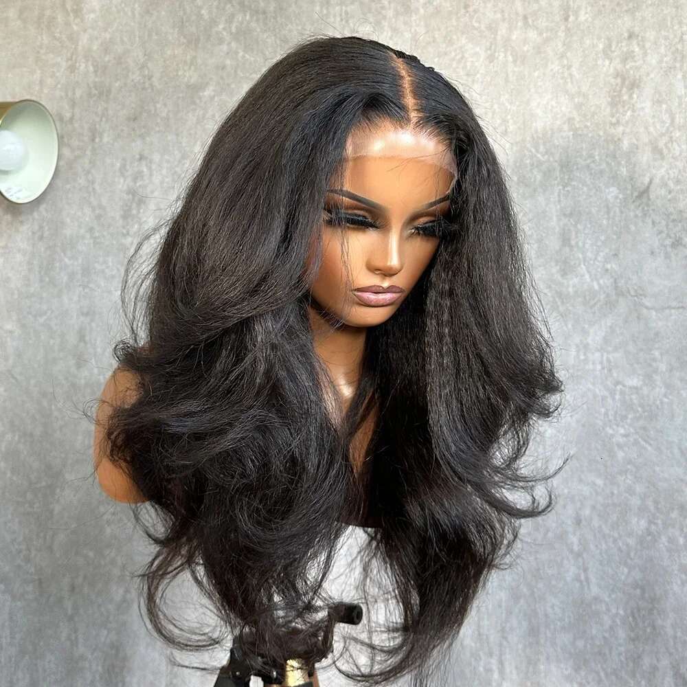 26Preplucked Black Yaki Kinky Body Wave 180Density Natural Hairline 13*4 Lace Front Wigs For Women With Baby Hair Good Texture