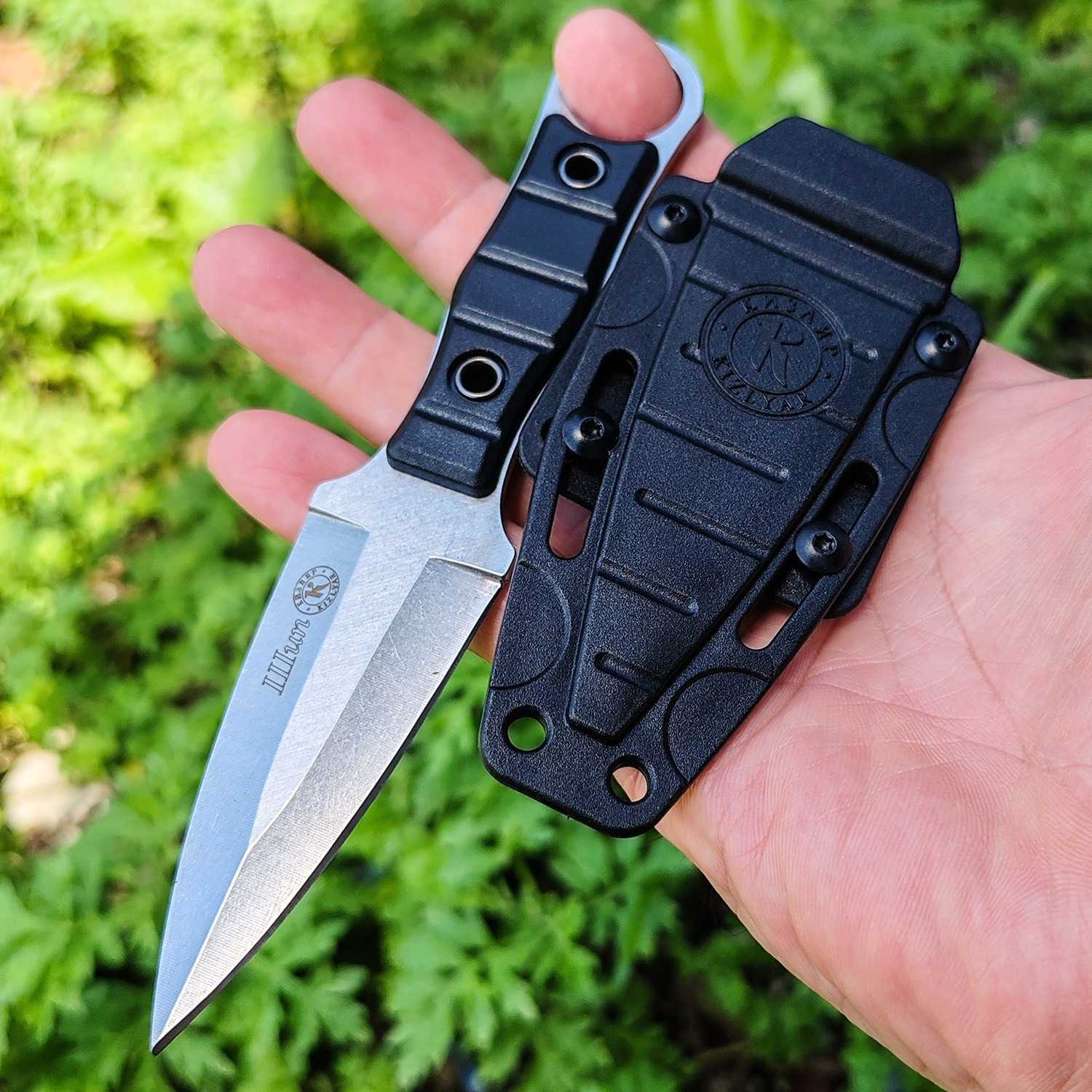 Outdoor survival knife, neck-hanging ring knife, mini fruit straight knife, portable pocket knife, self-defense claw knife