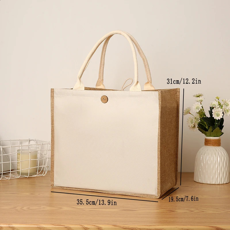 Laminating blank canvas bag DIY painting hand carry faux burlap bag solid color large capacity ladies handheld shopping bag 250516