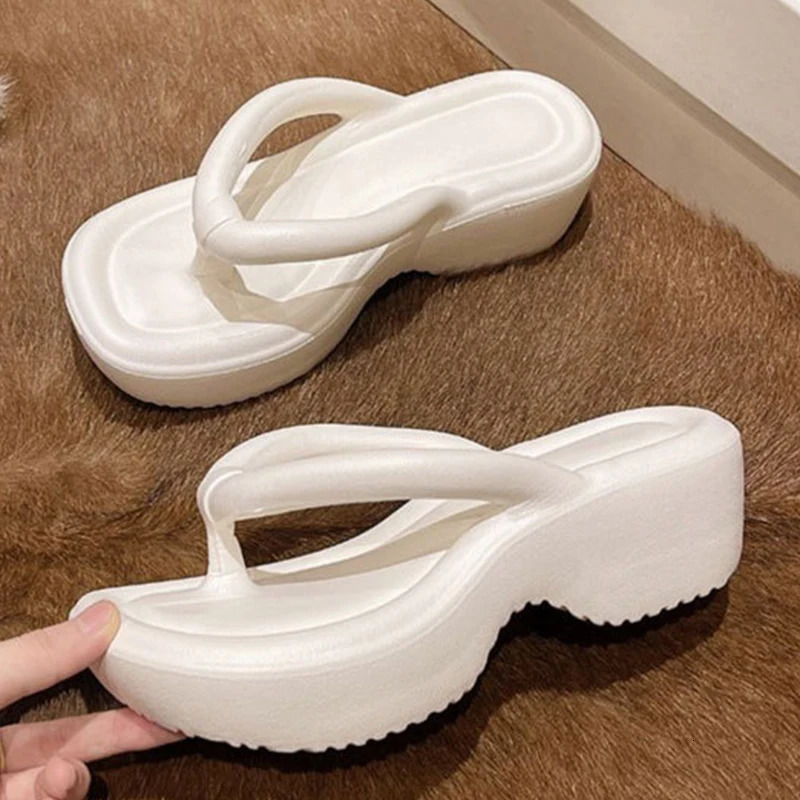 Sweet Womens Wedges Clip Toe Sandals EVA Summer Solid Thick Sole Flip Flops Indoor Outdoor Slip-on Beach Zapatillas 250519