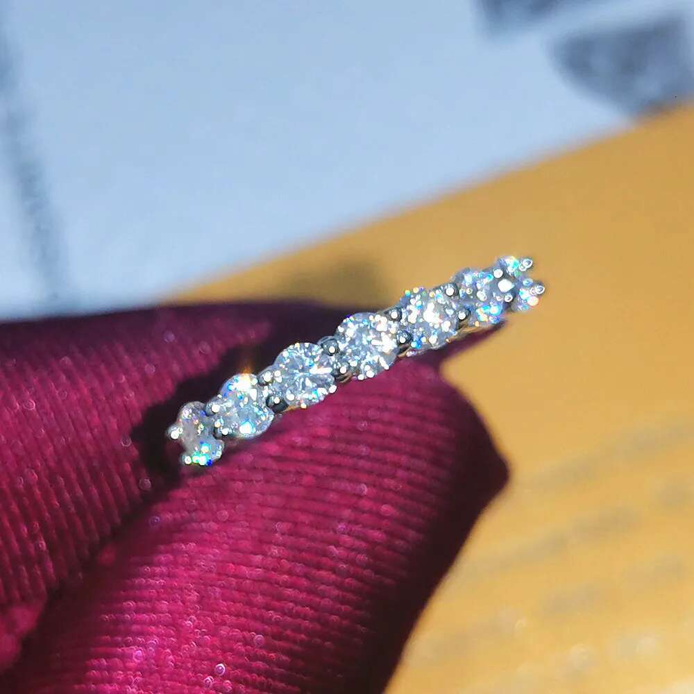 COSFIX 3mm Moissanite Ring for Women 925 Sterling Silver D Color Moissanite Diamond Half Eternity Band Stackble Finger Ring