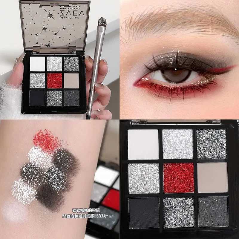Black Red Punk Smoked 9 Colors Eyeshadow Pearl Cold Dark Color Makeup Eyeshadow Palette Lasting Waterproof Glitter Eye Shadow W250520