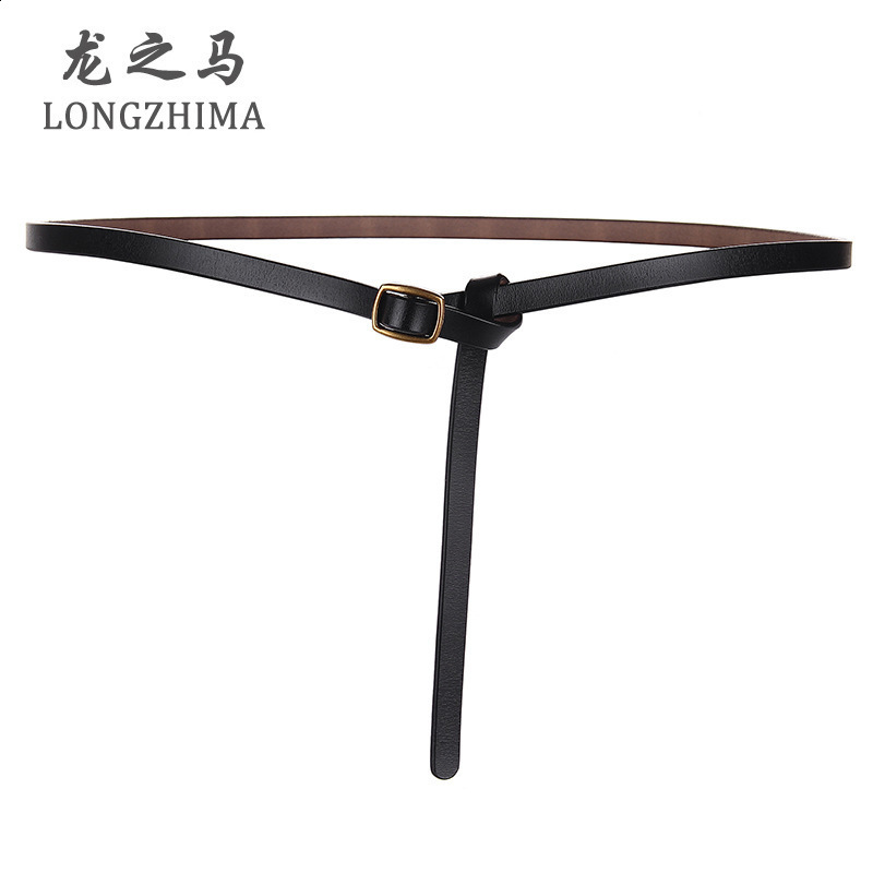 New womens leather Korean version versatile simple thin belt small Japanese button cowhide decorative dress with narrow belt250520