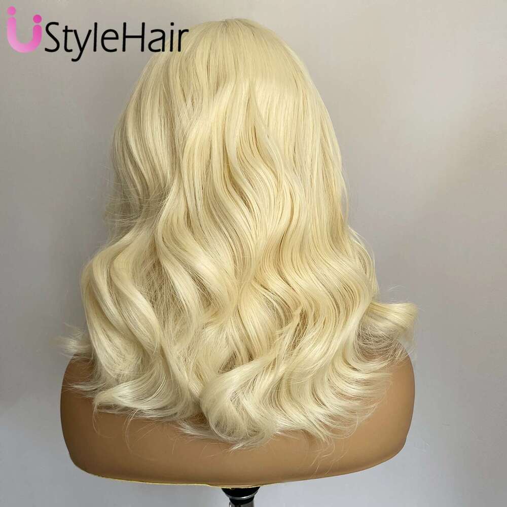 613 Blonde Short Wave 13x4 Bob Front Wig Glueless Side Part Synthetic Frontal Lace Wigs for Black Women Daily Wear