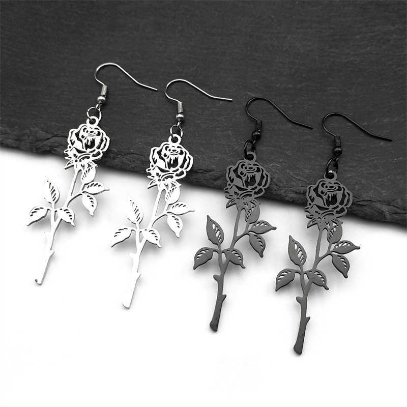 Hiphop Rose Pendant Necklace Mens Stainless Steel Silver Black Charm Chain Jewelry Gift W250325