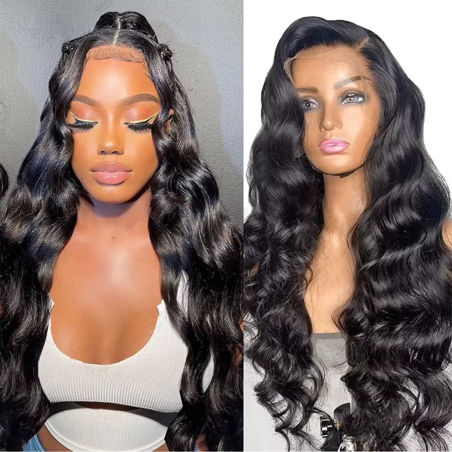 Black Colored Lace Front Wig Brazilian Look Like Human Hair Pre Plucked for Women Transparent Lace 250 Density Heat Resistant Synthetic Easy to Wear L