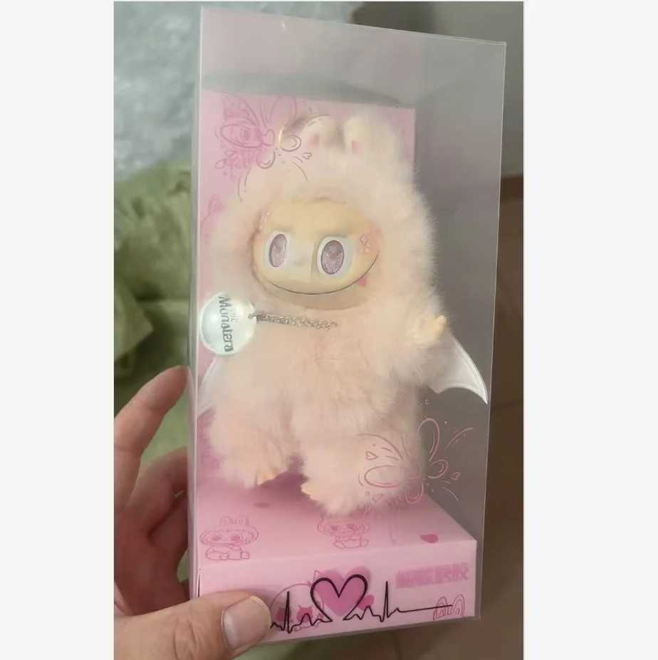 The Monster Labubu Series 17cm Winter Angel Pink Heartbeat Creative Change Blind Box Backpack Pendant Doll Birthday Gifts Toys Free shipping