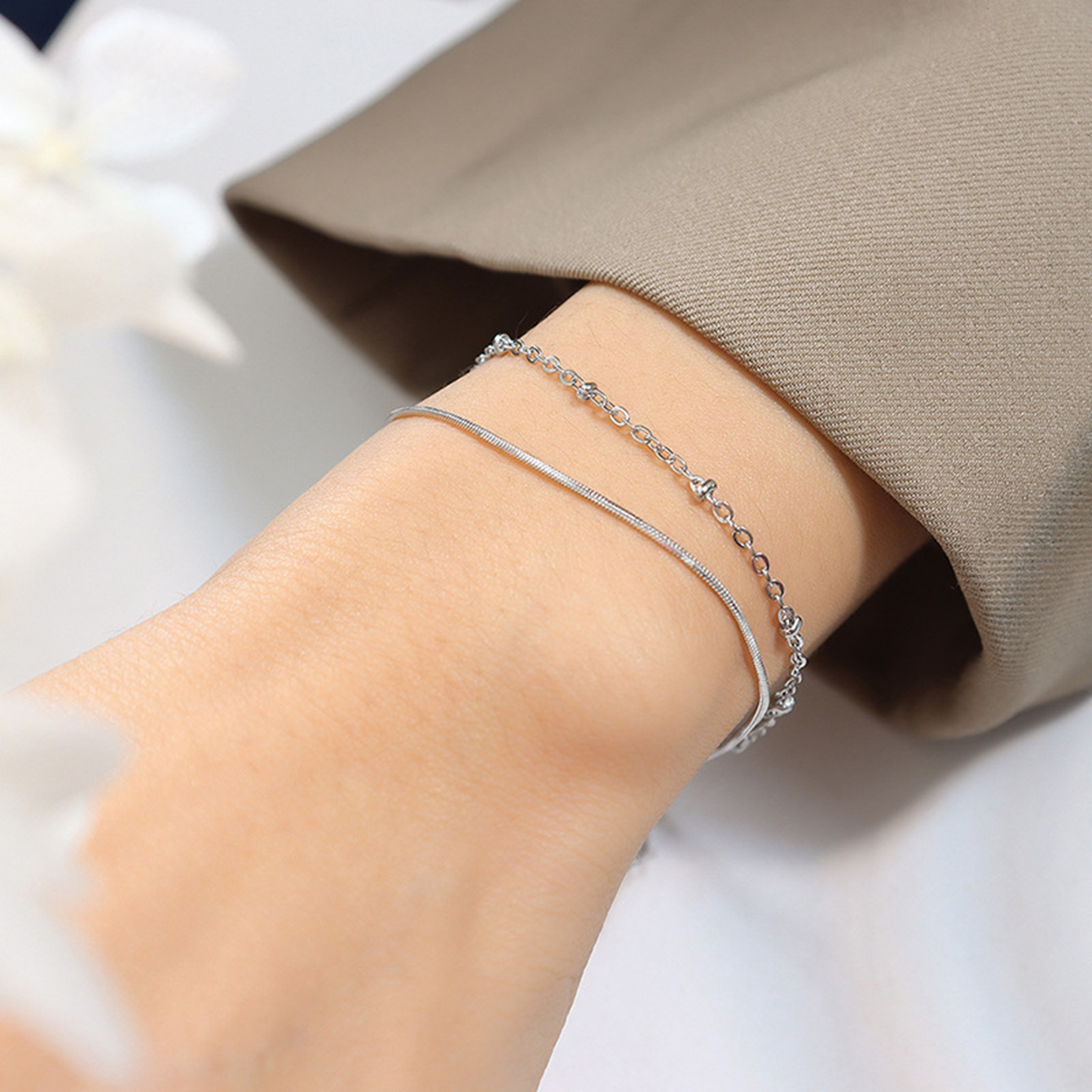 TUPMI Dainty Layering Bracelets for Women 18 k Gold Plated Fashion Adjustable Chunky Cuban Snake Link Chain Bracelets Double-layer Jewelry for Women G