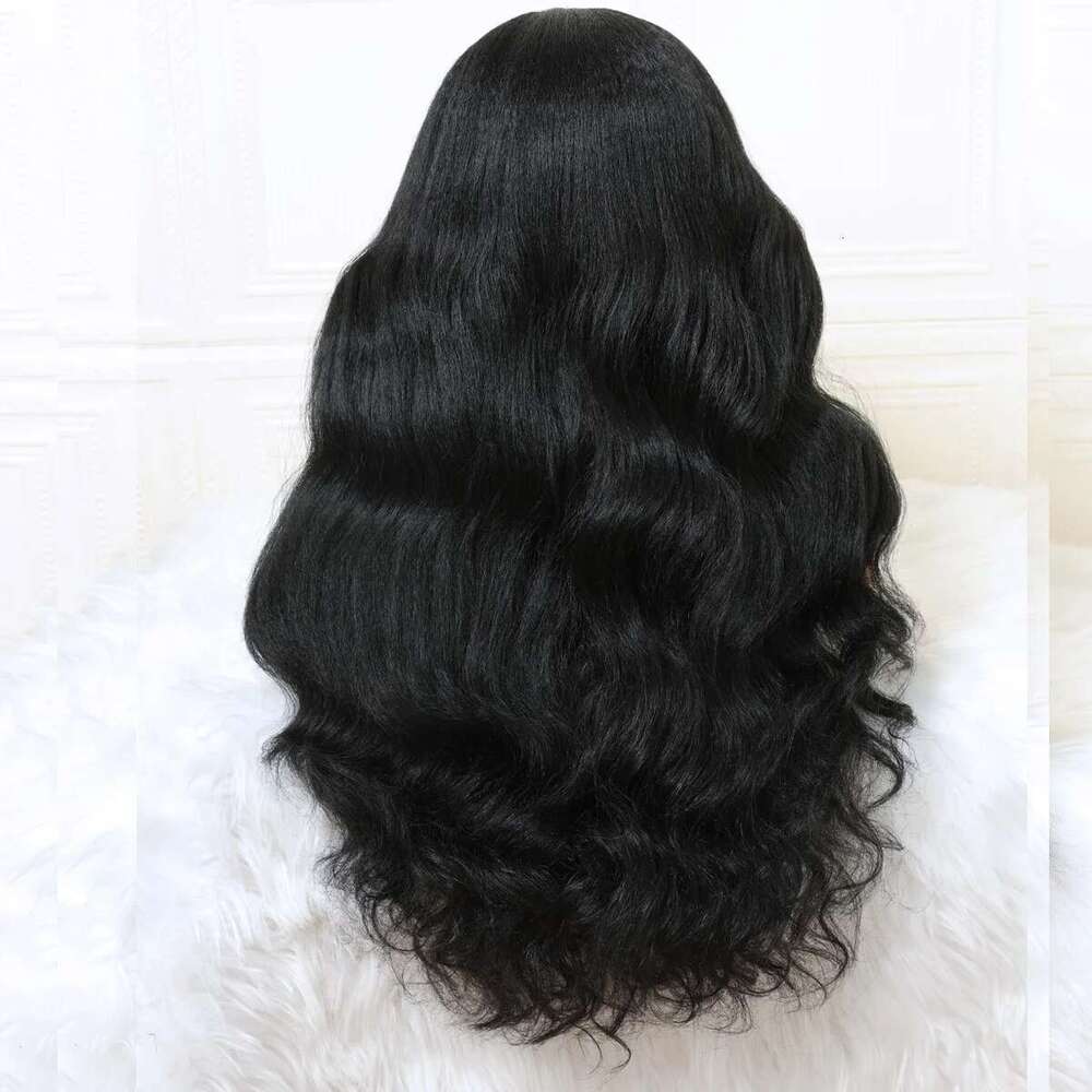 Double Texture Body Wave and Yaki 13x4 Lace Front Wig Kinky Straght 26 Inch 180Density Glueless Synthetic PrePlucked Daily