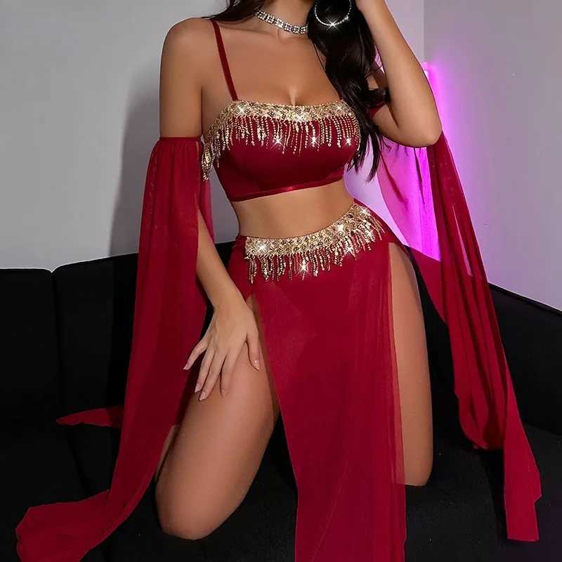 Sexy Lingerie Suit for Women Mesh Patchwork Tassel Womens Underwear Suit Sexy Slit Skirt Mesh See-through Underwear New R250520
