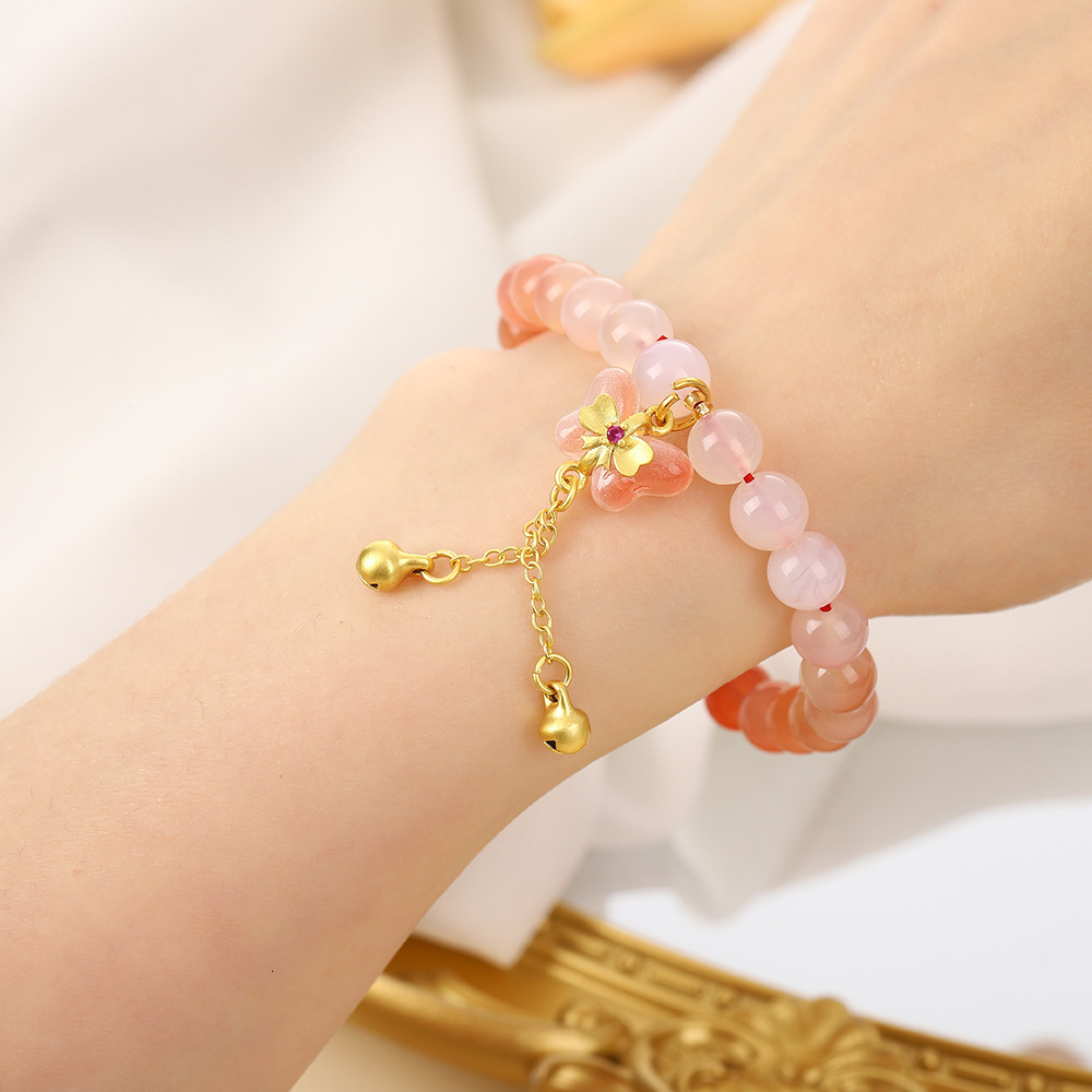 butterfly pendant with a high-end feel for girls, featuring Chinese style salt source agate design and gradient crystal powder bracelet