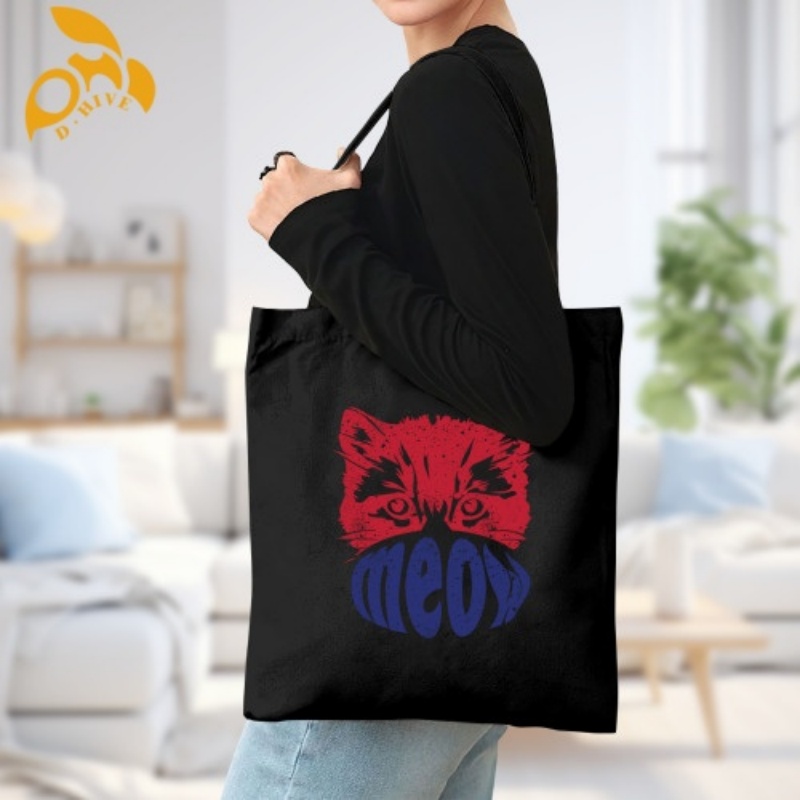 Free shipping.TOP fashion designers customize lightweight and high-quality black full-print canvas tote bags.