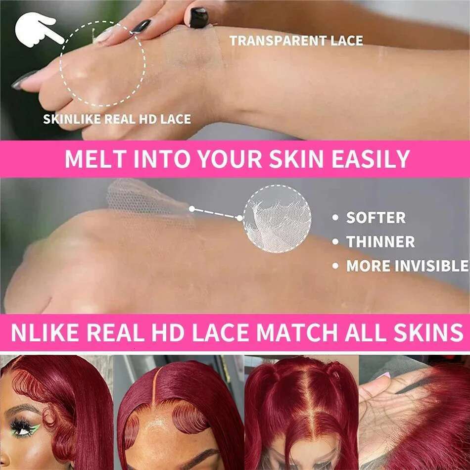 13x4 Body Wave Bury 99j Cherry Red Colored Front 100% Human Hair Wigs On Sale Glueless Lace Frontal Wig Pre Plucked
