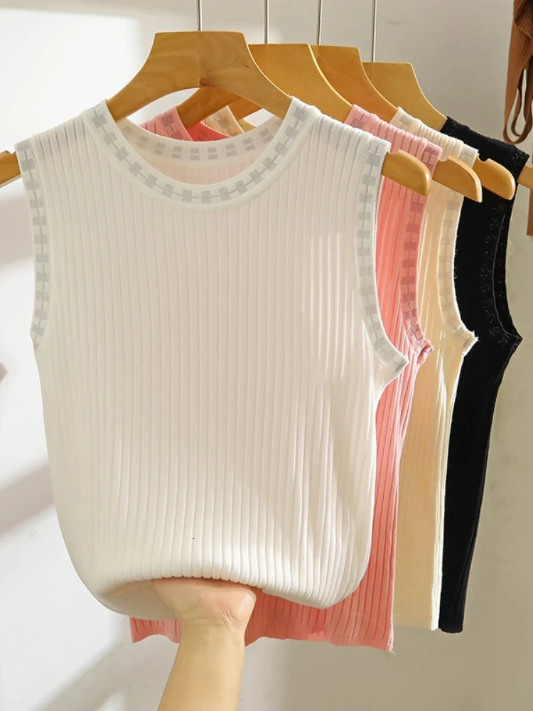 Knitted Tops Neck Summer Basic Shirts White Black Casual Sport Vest Off Shoulder Thin Womens Tank Top 250519
