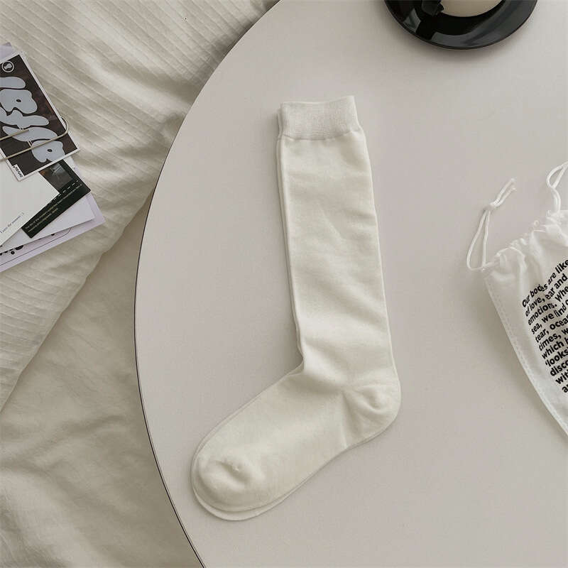 Summer Thin Children's Knee High Calf Socks, Solid Color Sweat Absorbing White JK Lolita Long Tube Slimming Boneless Socks B5