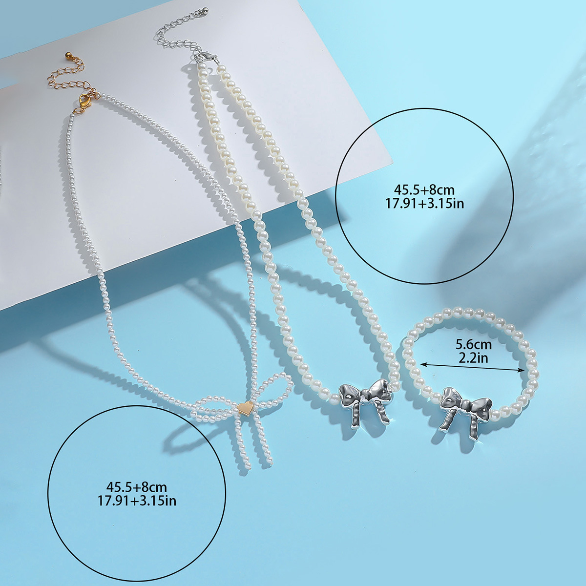 New bow pearl necklace, fashionable collarbone chain, high-end artistic niche set, bracelet accessories