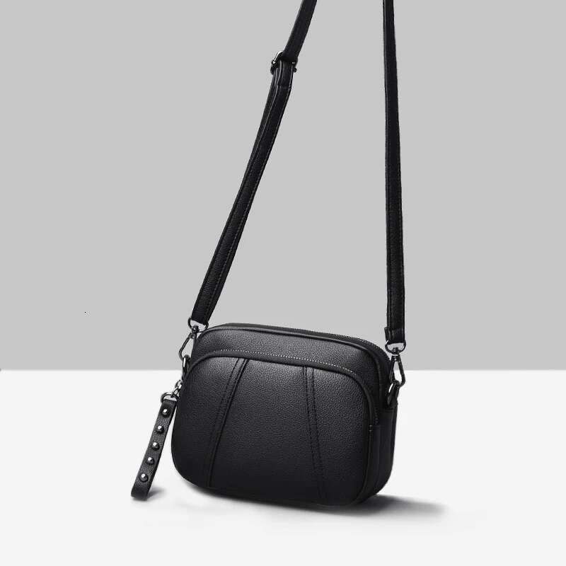 Solid Color Fashionable Rivet Zipper Women's Mobile Phone Simple Soft Leather Shoulder Crossbody Small Square Bag Handbag