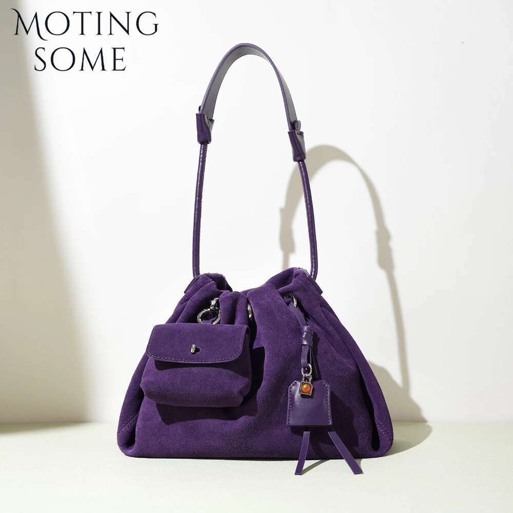 Motingsome Natural Suede Shoulder Handbag Spring Color Matte Genuine Leather Mini Bag Lady Crossbody Hobos 2025 New