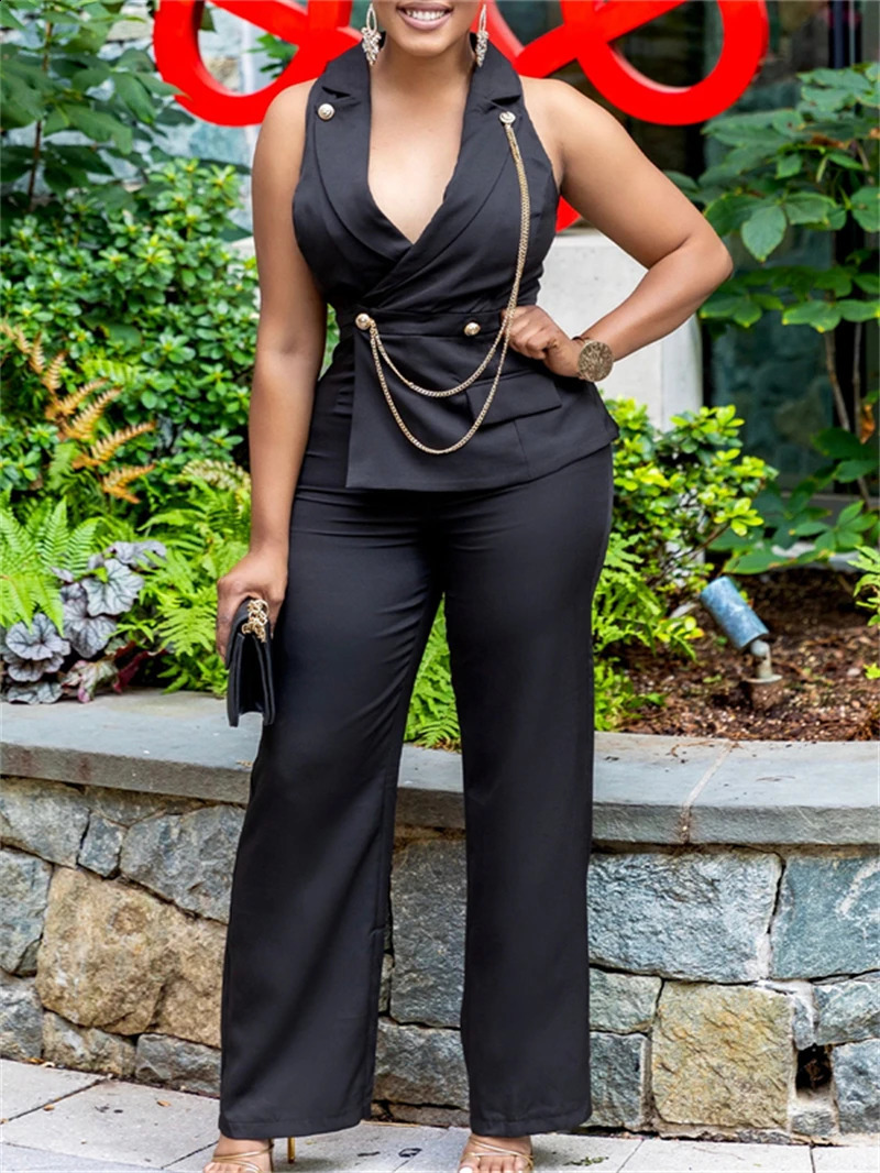 Elegant Blazer Jumpsuits Summer Clothes Women Sleeveless V-Neck Straight Pants Rompers Playsuits OL Style One Pieces Overalls 250519