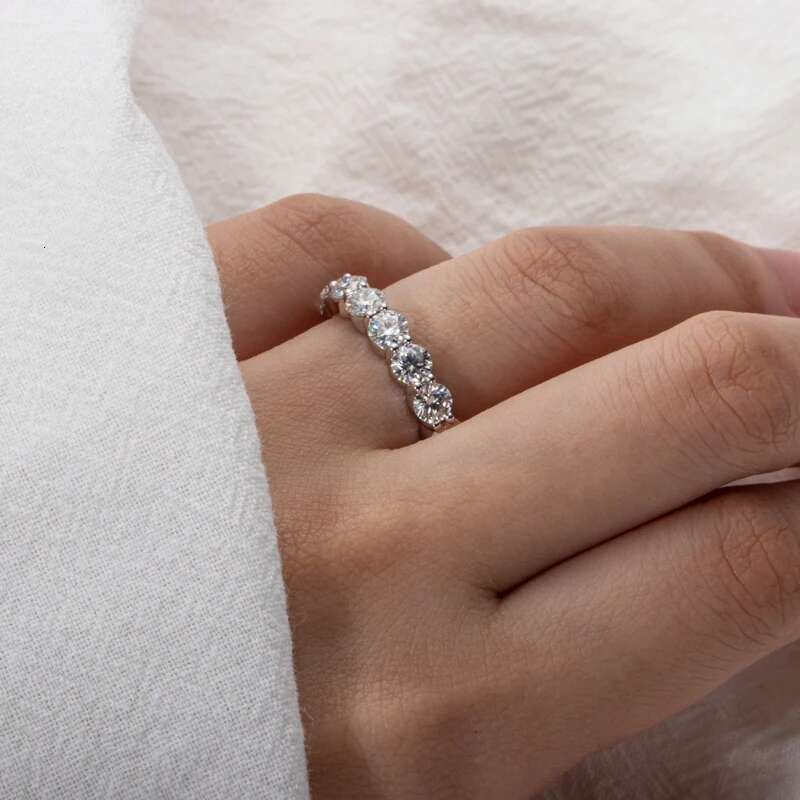 COSFIX Jewel 4mm 5ct D Color Moissanite Wedding Band Ring 925 Silver Full Eternity Band Engagement Rings For Women Wholesale